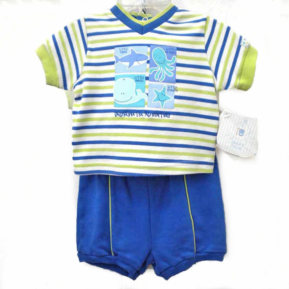 Baby Boys BABY FACE 2 Piece FISH THEMEShorts and Shirt Outfit 3-6 months NWT